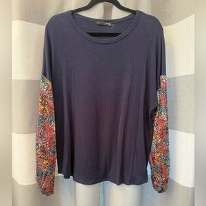 Ariella Deep Blue Top with Multicolor Sleeves